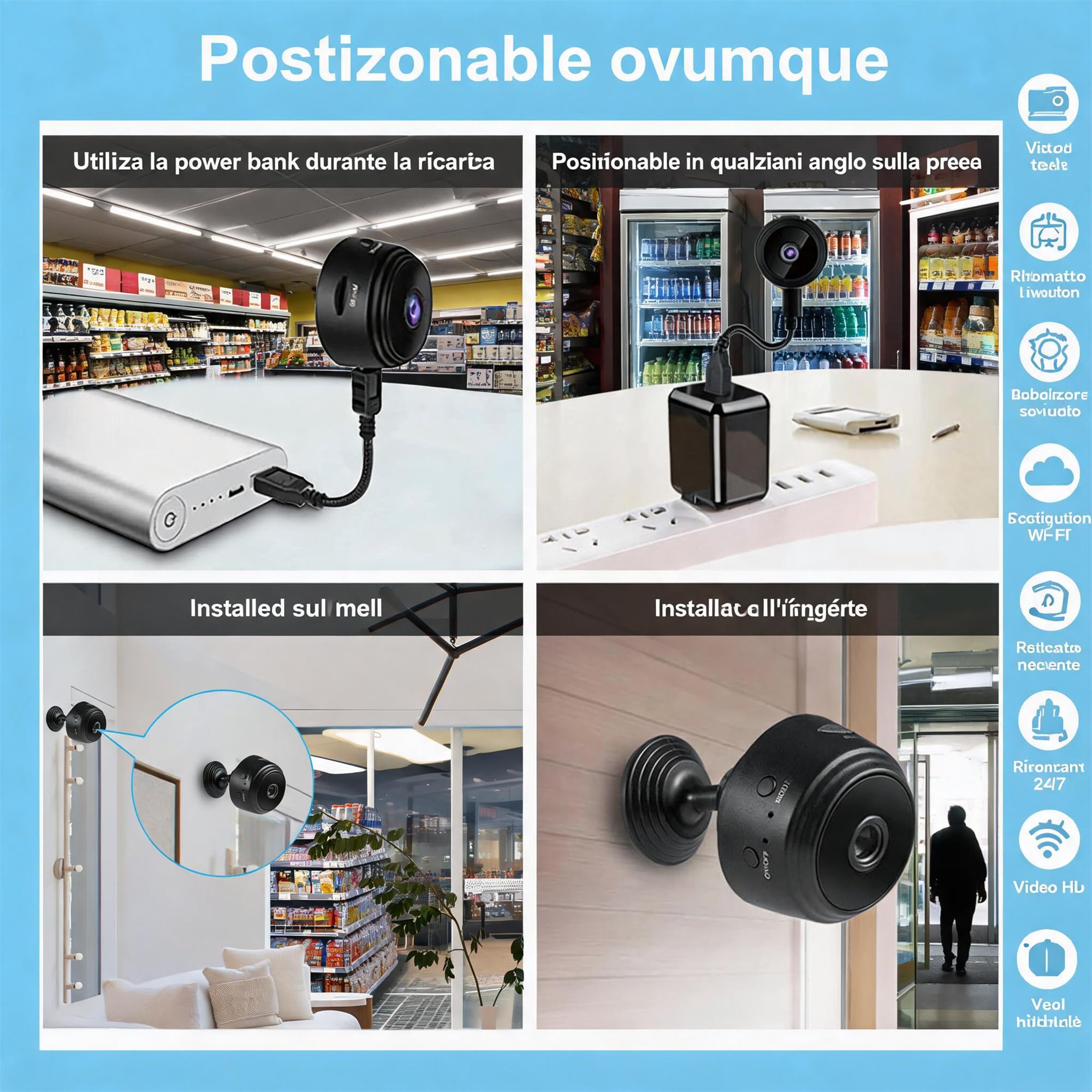 Generico Telecamera Nascosta WiFi 1080P Mini Videocamera Spia Wireless Interna Sorveglianza Domestica Micro Monitor con Rilevamento Movimento Controllo App, Registrazione in Loop