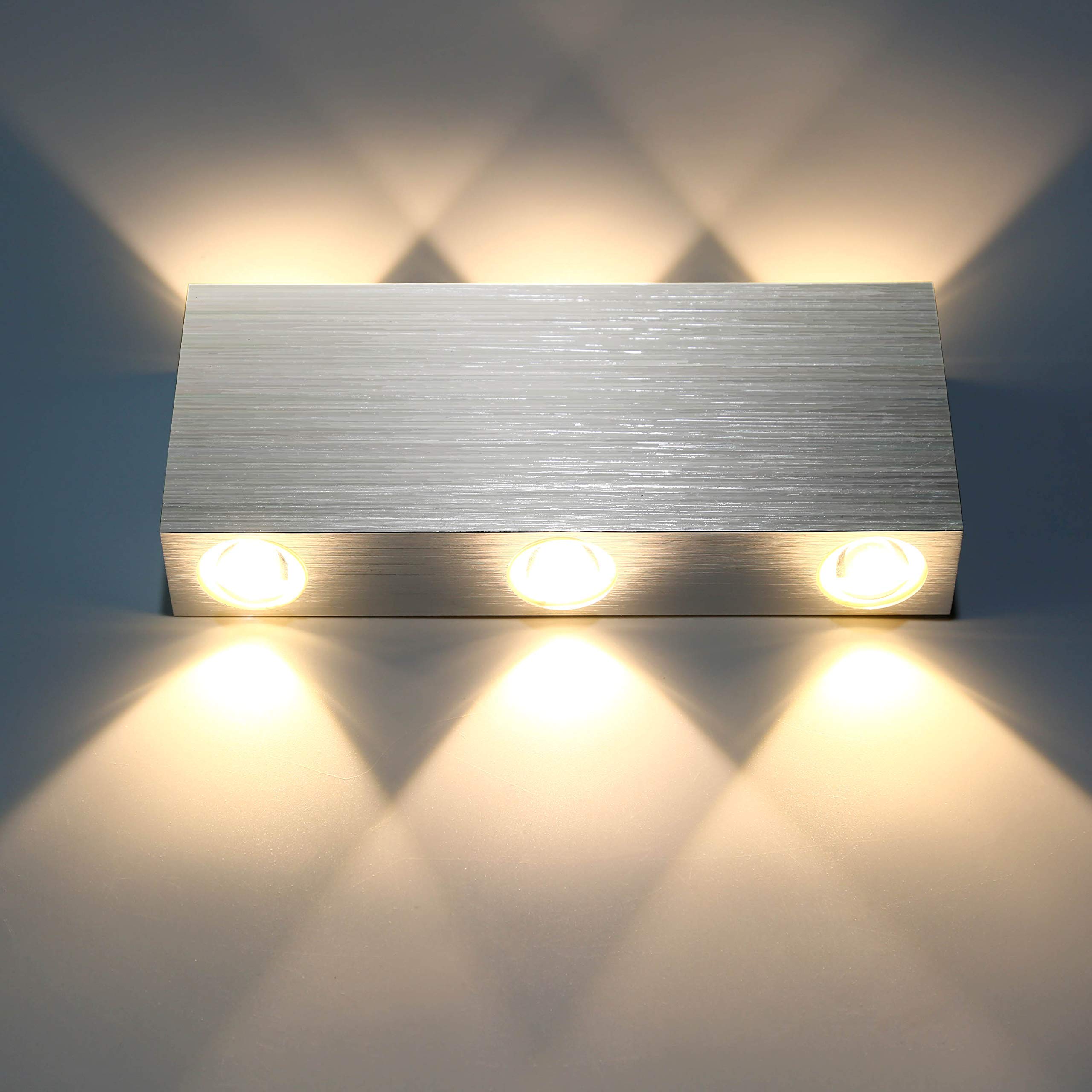 Lightess 18W LED Wandlampe Innen Wandleuchte Silber Leuchte Up Down Wand aus Aluminium Wandleuchten für für Schlafzimmer Flur Wohnzimmer Treppenhaus Warmweiß | Aluminium 1800LM 3000K, 18x8x3cm, AC85-266V, flach, Augenschutz, für Wohnzimmer Schlafzimmer Fl