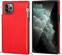Vista 5 de Bocasal Funda tipo cartera cruzada para iPhone 11 Pro con tarjetero, protector de ranura para tarjetas con cremallera, a prueba de golpes, con Rojo