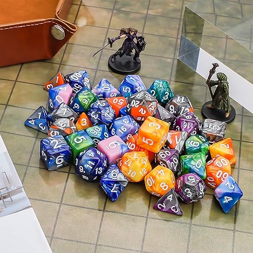 Miniatura 7 de CiaraQ DND Polyhedral Dice Set (42pcs) with 6 Gold Pattern Drawstring Pouches for Dungeons and Dragons RPG MTG Table Games. 6 X 7 Double-Colors Dice