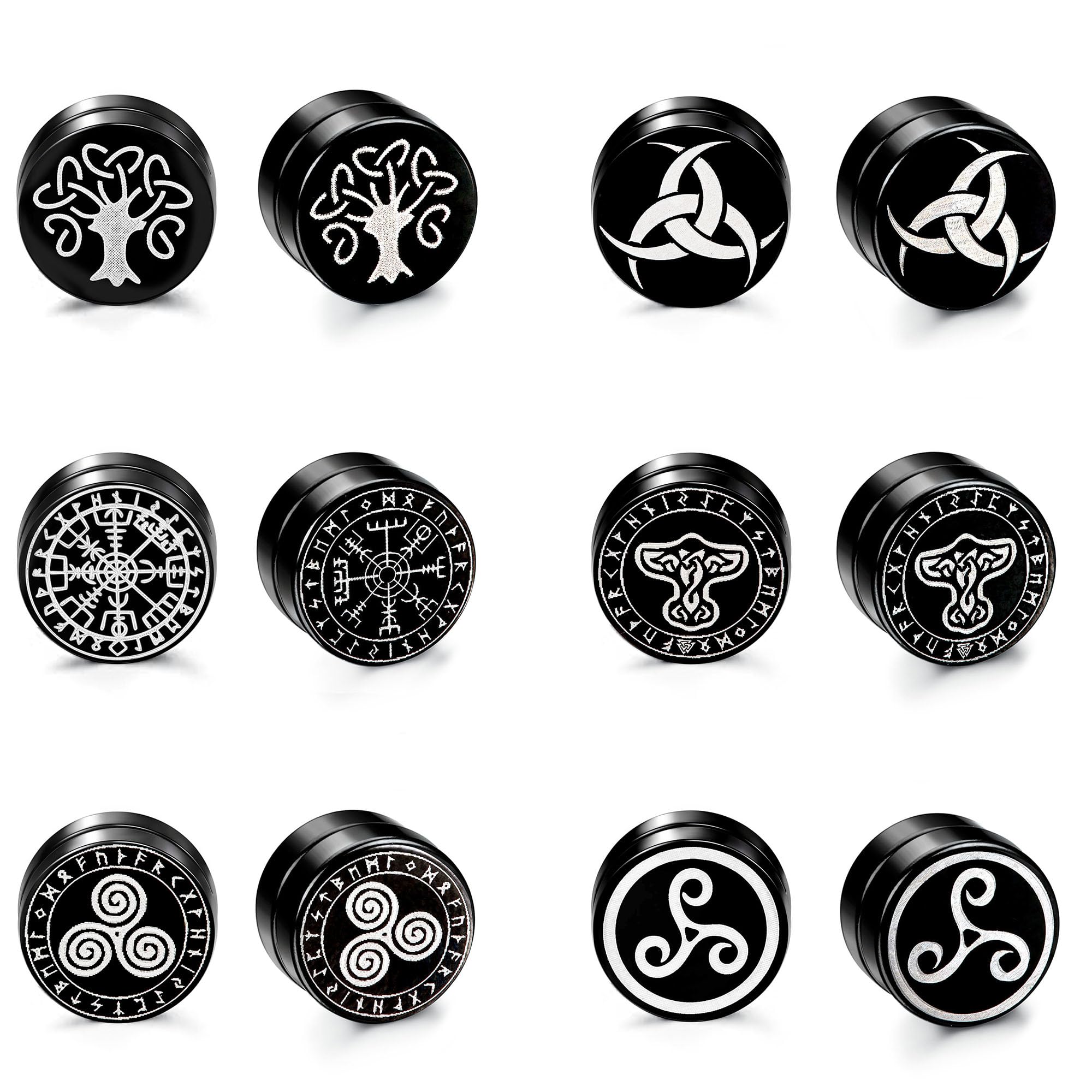 Adramata 6 Pares de Pendientes Magnéticos para Hombres, Pendientes Magnéticos de Acero Inoxidable para, Pendientes Vikingos Negros, Magnéticos Sin Agujero Perforacion