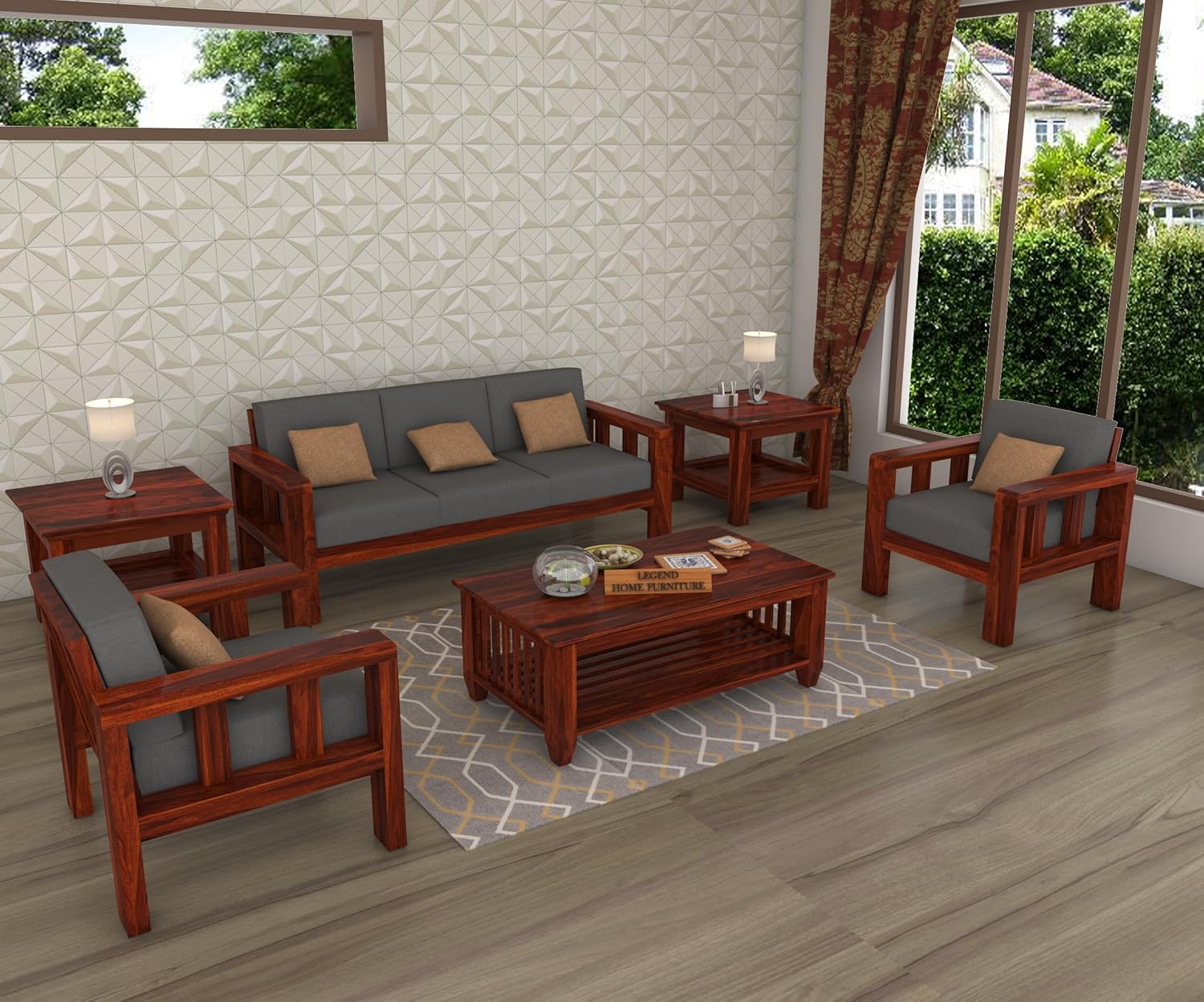 LEGEND HOME FURNITURE Solid Sheesham Wood Sofa Set 5 Seater Set Home