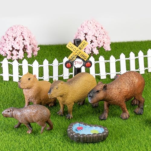 Miniatura 2 de Capybara estatua y adorno, modelo animal pintado a mano, decoraciones de fiesta (4 piezas)