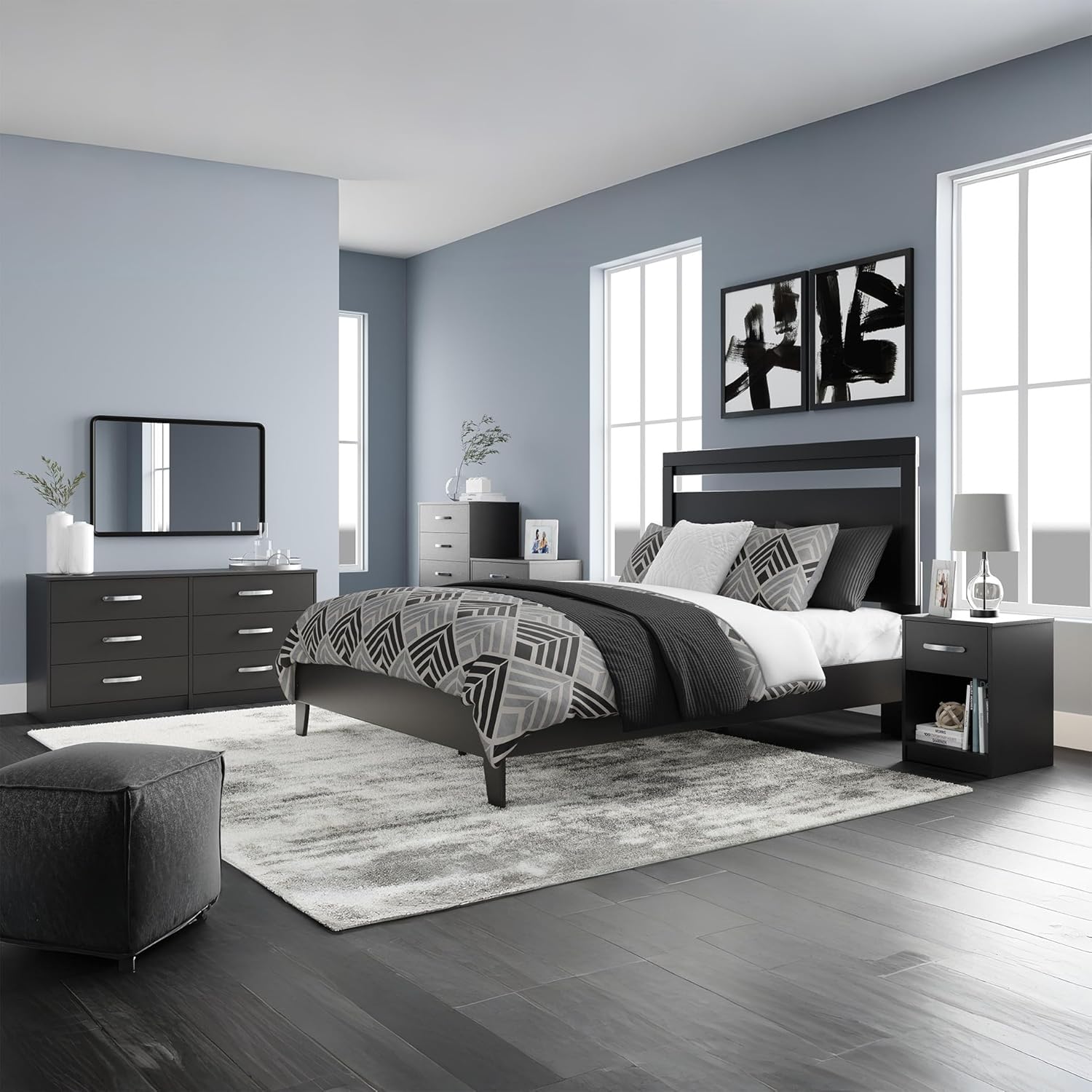 Signature Design by Ashley Finch Modern 1 Drawer Night Stand with Open Cubby, Black
