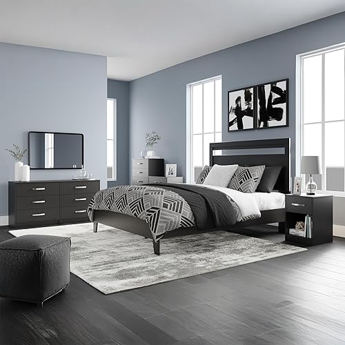 Miniatura 8 de Signature Design by Ashley Finch Modern - Mesita de noche con 1 cajón con cubículo abierto, color negro