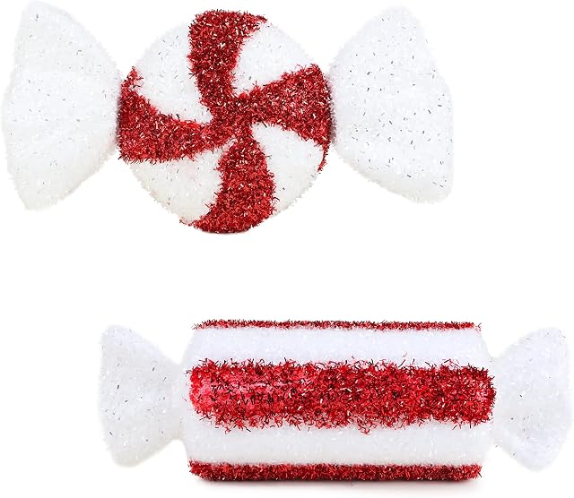 Toyland® Pack of 2 - 28cm Red & White Giant Sparkly Sweets Christmas Tree Hanging Decorations