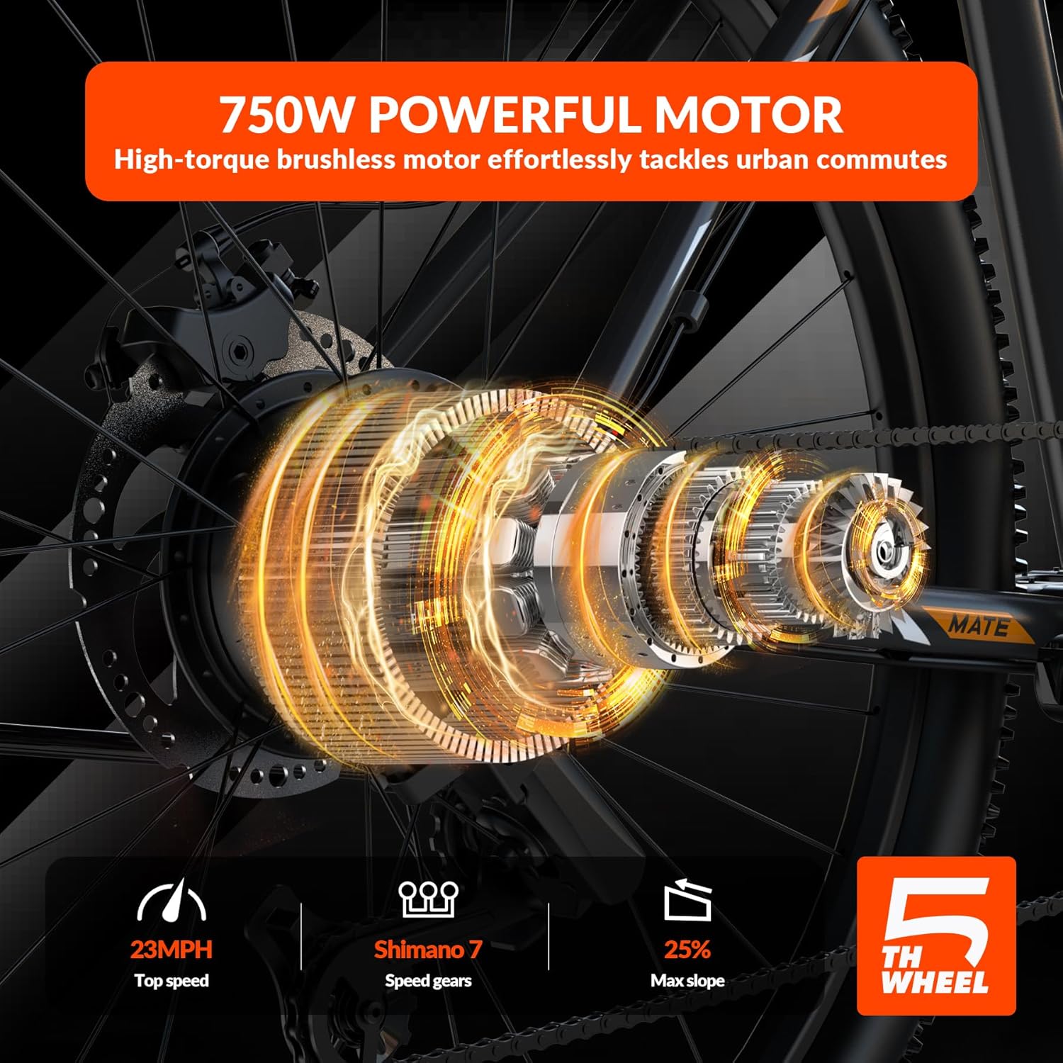 750W Powerful Motor and 7-Speed Gears of 5TH WHEEL Electric Bike