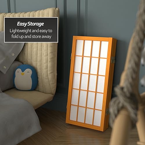 Miniatura 5 de Biombo portátil simple de 2 pies Biombo diseño Shoji clásico diseño japonés 4 anchuras 6 colores Madera Honey