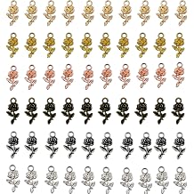 60 Pcs Rose Charm Mini Multicolor Metal Bulk Flower Charms Pendant for Jewelry Making DIY Earring Keychain Necklace Bracelets Jewelry Finding Accessories Supplies