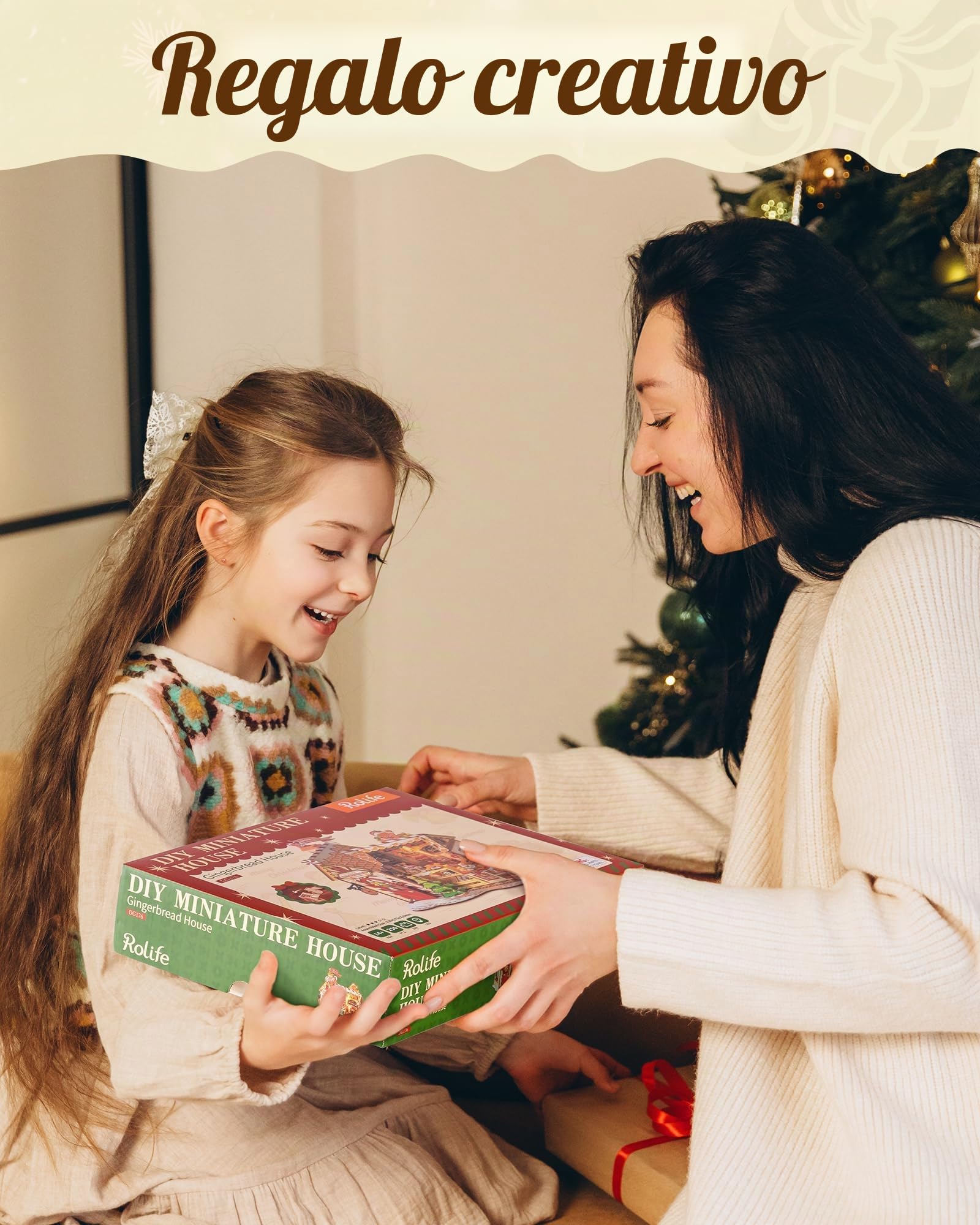 Rolife Casa delle Bambole di Natale Casetta Pan di Zenzero Kit Miniatura Fai-da-te Modello in Legno Decorazione Natalizia Regalo Creativo per Adulti e Ragazzi