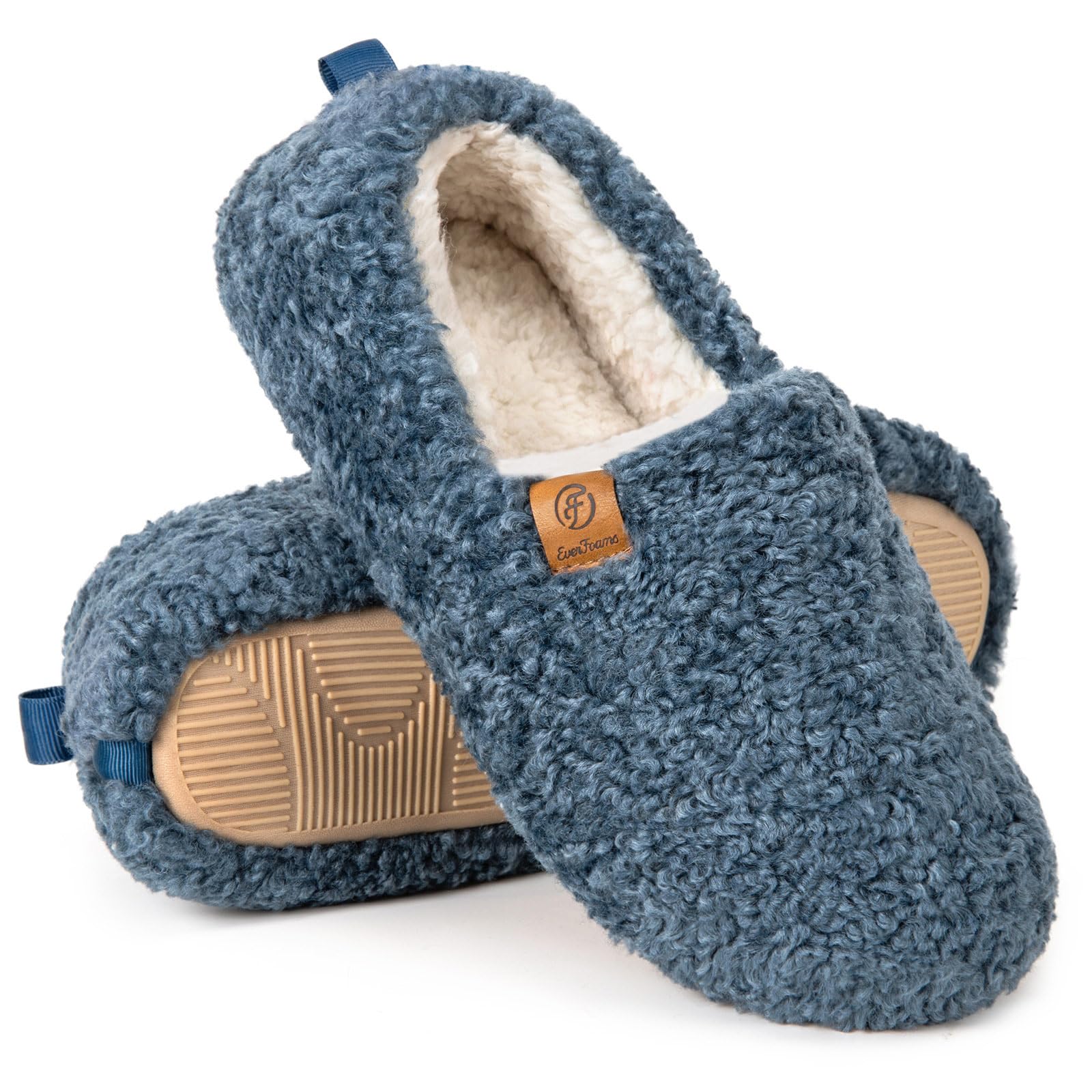 EverFoams, Pantofole da donna chiuse, felpate, soffici e comode, in shearling sintetico e memory foam