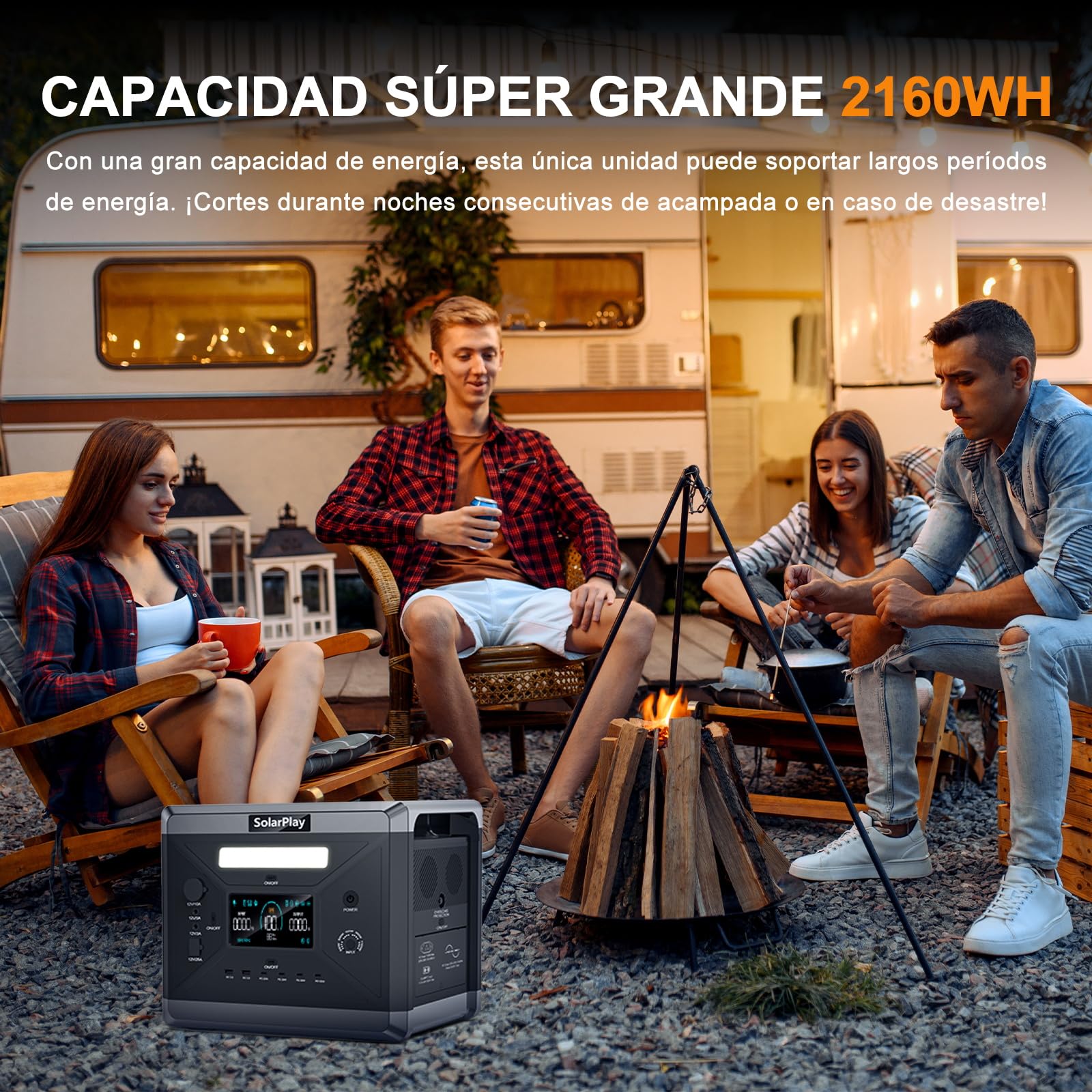 SolarPlay Q2501 Generador Eléctrico Portátil 2400W 2160Wh LiFePO4 | Carga Rápida 1.5h, UPS, Inversor Eléctrico, Fuente de Energía de Respaldo