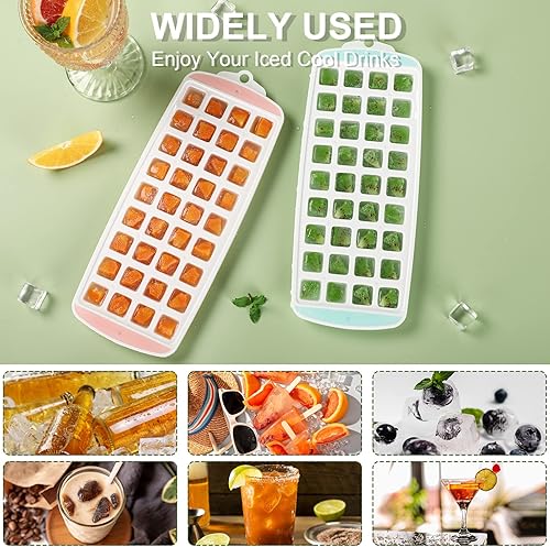 Miniatura 9 de Paquete de 2 mini bandejas para cubitos de hielo con tapa, juego de bandejas de hielo apilables para congelador, 72 moldes pequeños para cubitos de