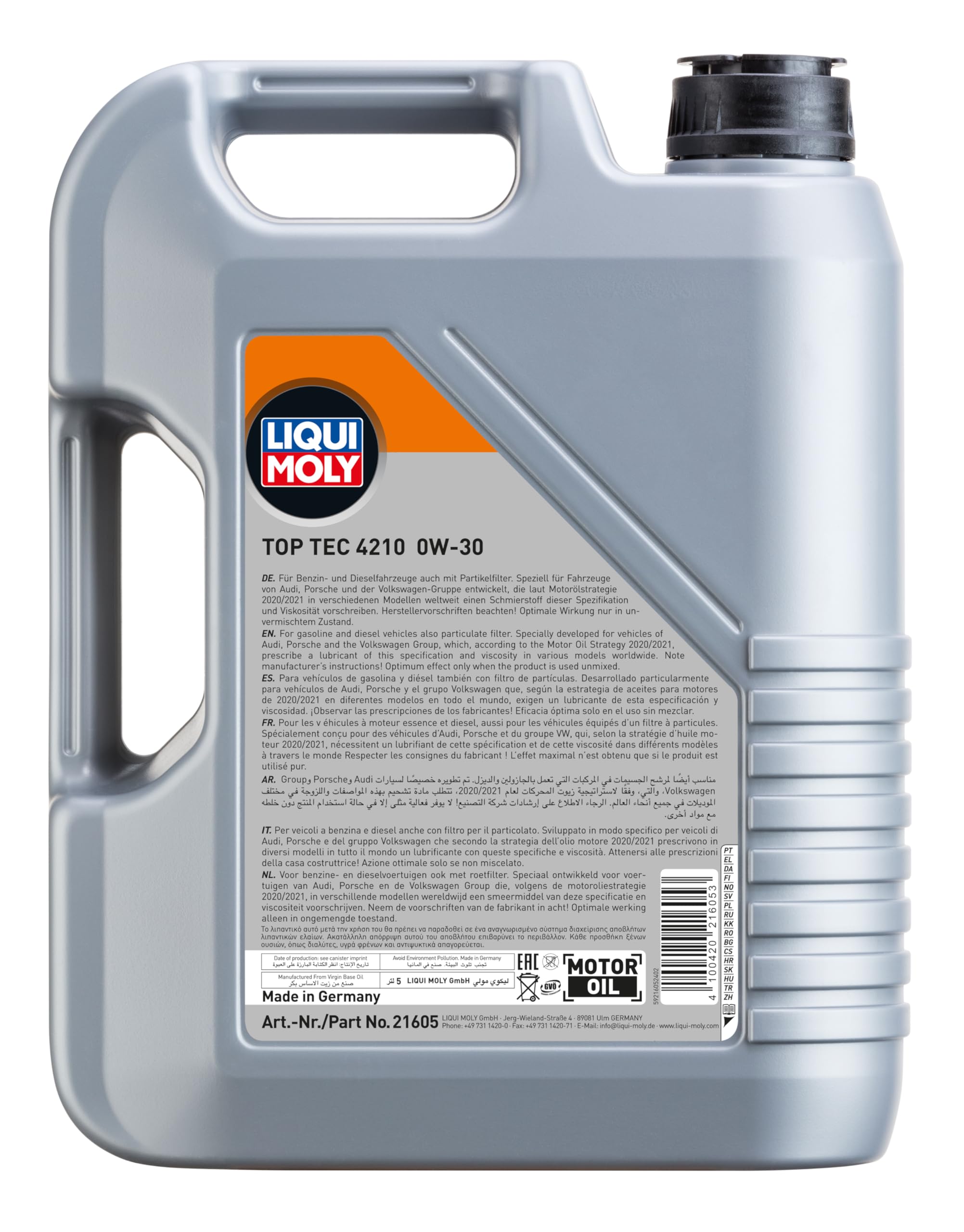 LIQUI MOLY | Top Tec 4210 0W-30 | 5 L | Oli motore | Tecnologia sintetica | SKU: 21605
