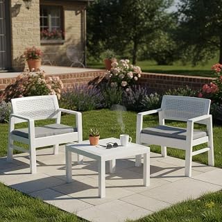 Dmora Set Salotto da Esterno Alcamo Bianco 2 Posti Un Tavolino, Salottino Outdoor Made in Italy
