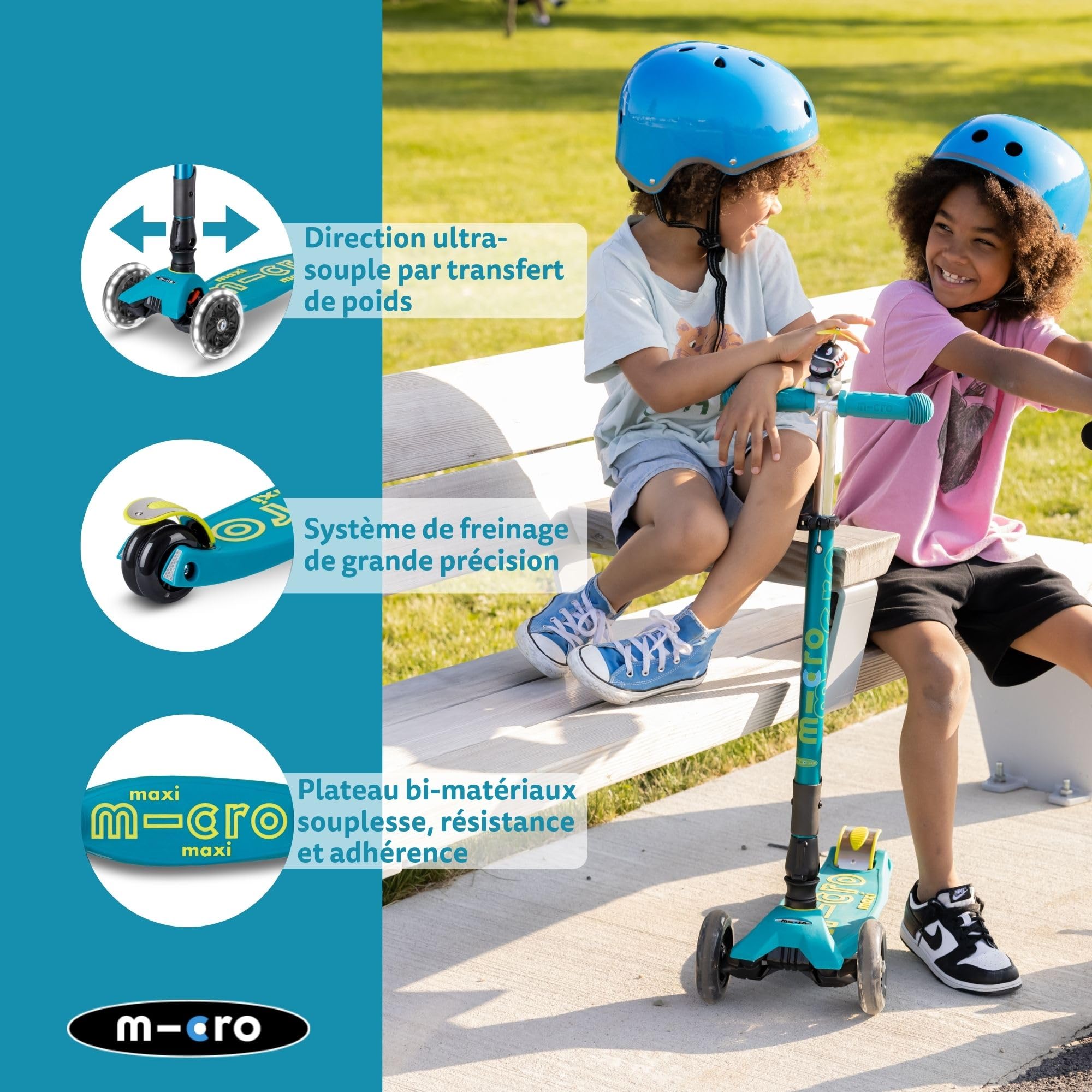 Micro, Maxi Micro Deluxe Pliable LED, Trottinette Enfant 3 Roues, 5-12 Ans | Direction souple par transfert de poids, Guidon réglable au millimètre, Légère, Roues PU LED à induction, Swiss Design