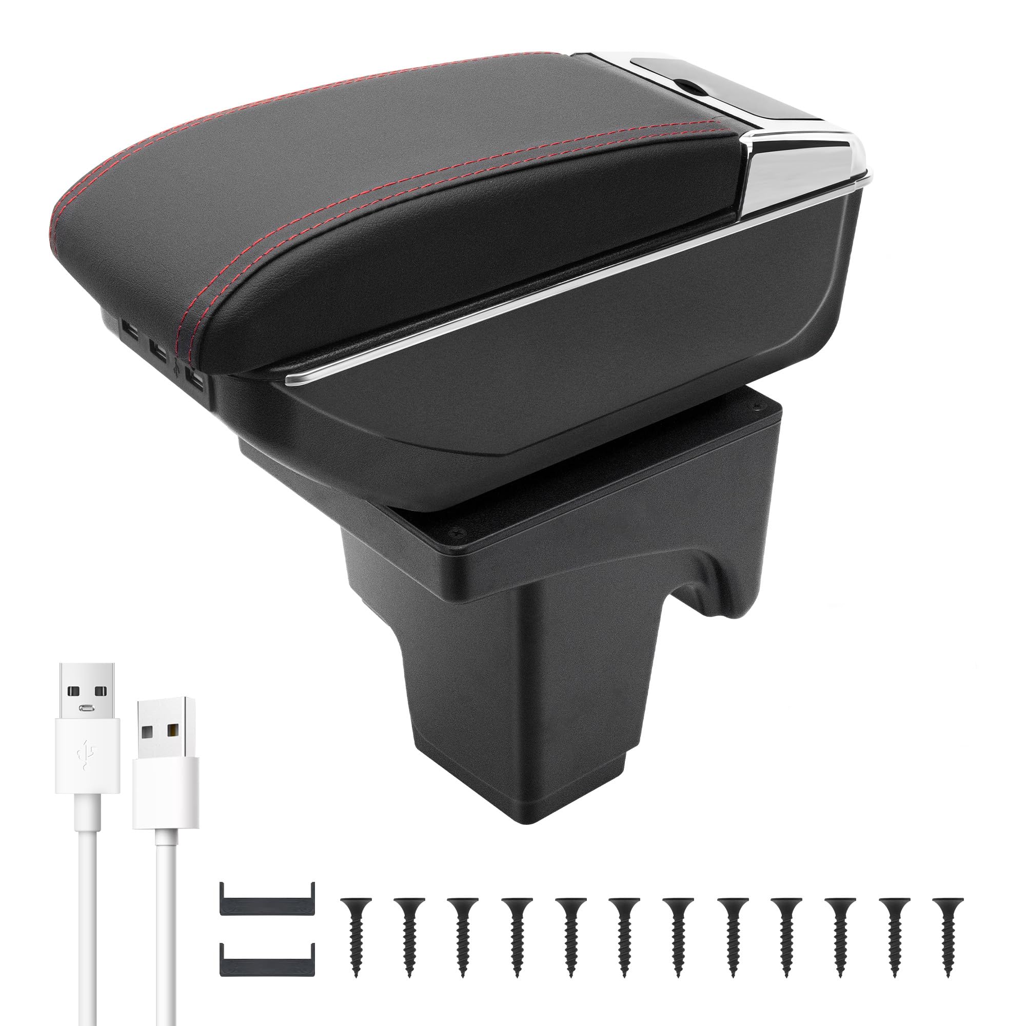 MARCHFA Armsteun Opbergdoos Custom Fit voor Focus 3 MK3 2011-2019 Armleuning Doos met 3 USB-oplaadpoort 1 STKS (Zwarte Lijn