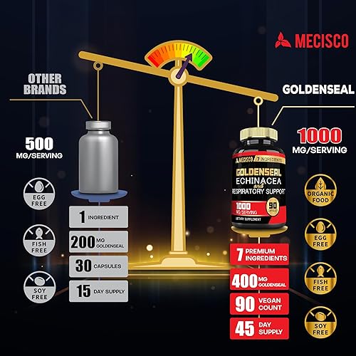 Miniatura 4 de Mecisco Goldenseal - Cápsula orgánica de raíz con equinácea, hoja de gordolobo, plátano y más, 90 cápsulas vegetarianas, 7 en 1, apoya el sistema