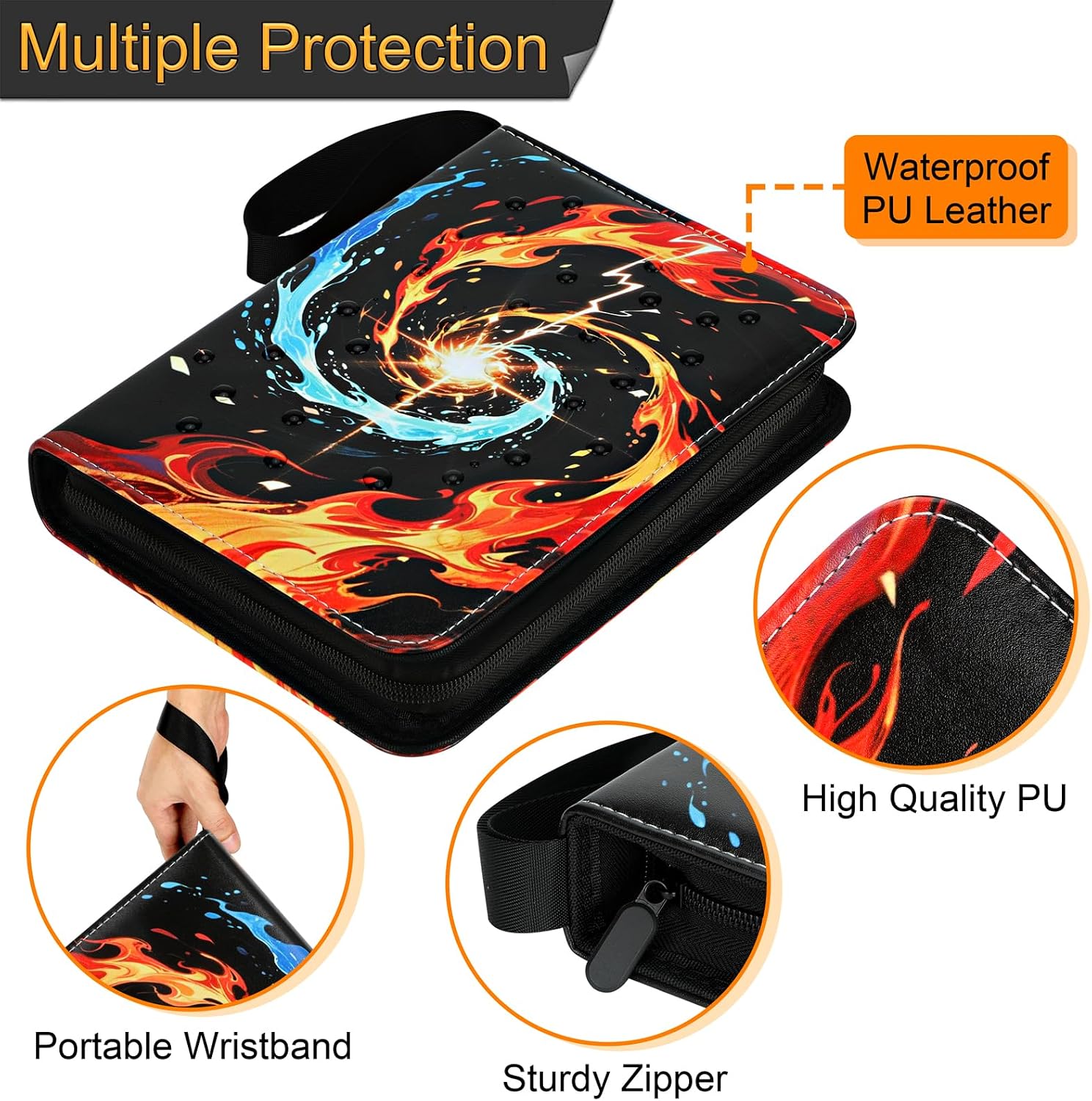 9 Pocket Card Binder for Cards, Trading Card Holder with 50 Removable Sleeves Fits 900 Cards, Creative Design Portable Zipper Card Collection Binder Album Gift for Boys Girls (9 Pocket)