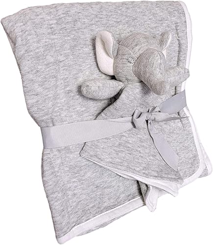 SONA G DESIGNS Juego de regalo de elefante gris de felpa de algodón con manta para recién nacido