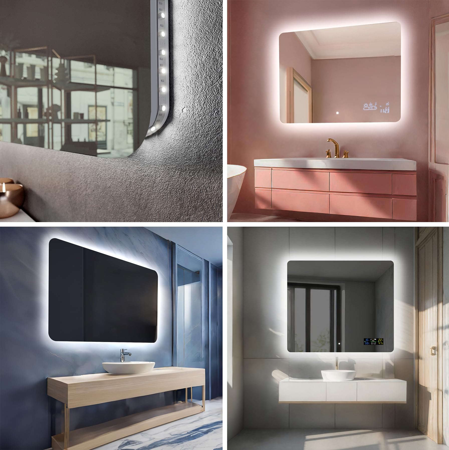 FORAM Specchio da Bagno LED 120x90cm Faye - su Misura - Specchio Bagno con Luce LED - Specchio da Parete Personalizzabile, con Opzione di Selezione