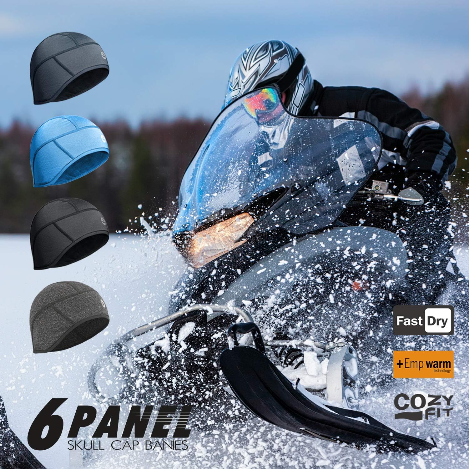 EMPIRELION Winter 6-Panel Helmet Liner Skull Cap Thermal Cycling Cap Running Beanie Hats Ears Warm Moisture Wicking - Image 2