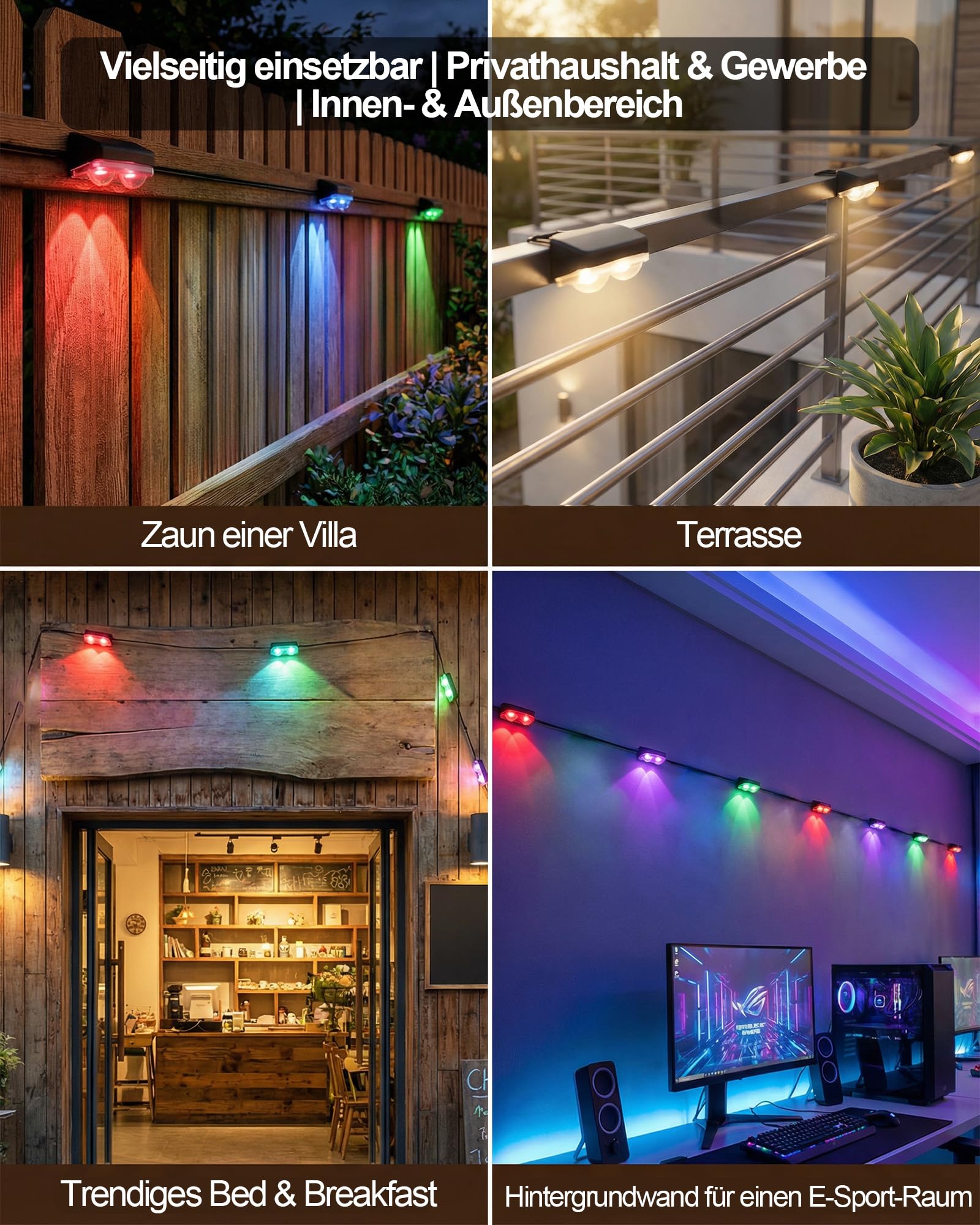 Smart LED Lichterkette Aussen für Zaun, RGBW IC Bluetooth App, IP67 Wasserdicht Outdoor Garten Deko,50ft-8 Leuchten
