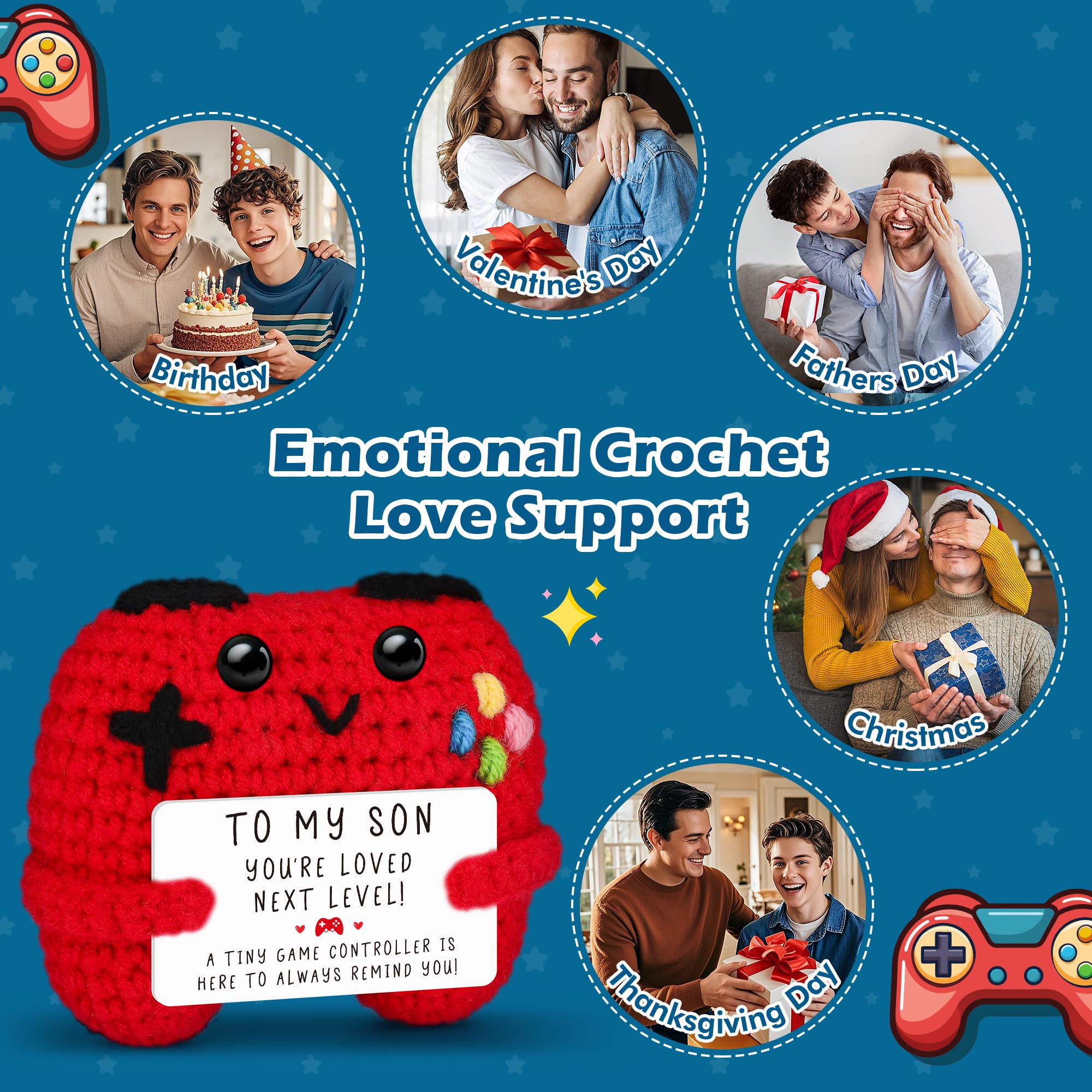 Crochet Game Controller Son Graduation Gifts from Mom Dad, Mothers Day Birthday Fathers Day Graduation Gifts for Son, Cute Handmade Crochet Game Controller Decor, Boy Room Decor for Bonus Son