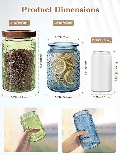 Miniatura 2 de Tarro de vidrio con tapa de madera hermética, recipiente de almacenamiento vintage de 24 onzas para cocina, despensa, baño, hermoso recipiente