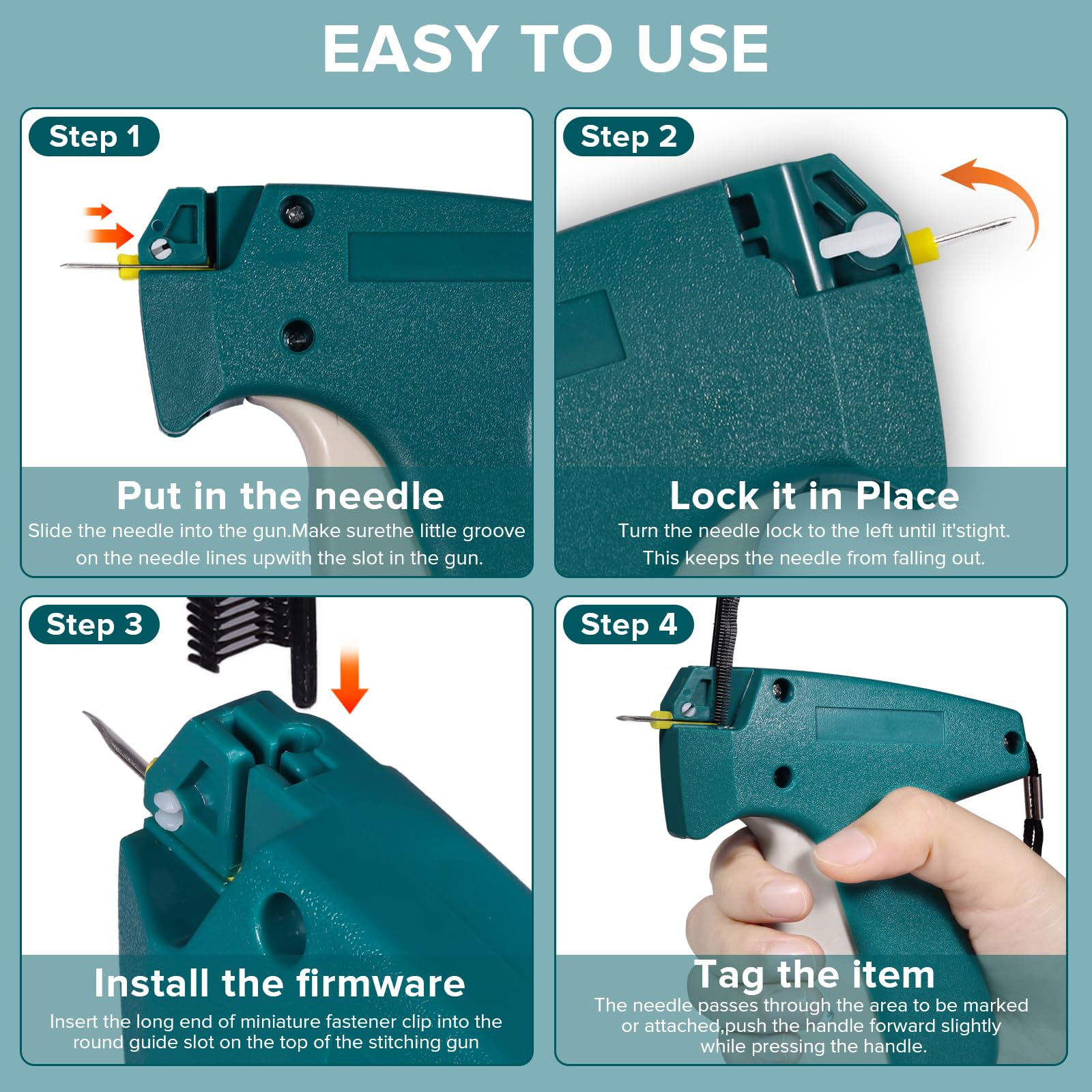 Mini-Stichpistole für Kleidung, feine Nähte, schnelle Kleidungsfixierung, Nähen, Quilten, Säumen, Schnellstich-Tagginn-Pistole, Kits mit 2 Nadeln, 2500 schwarz und 2500 weiß, 4,4 mm Verschluss (grün)