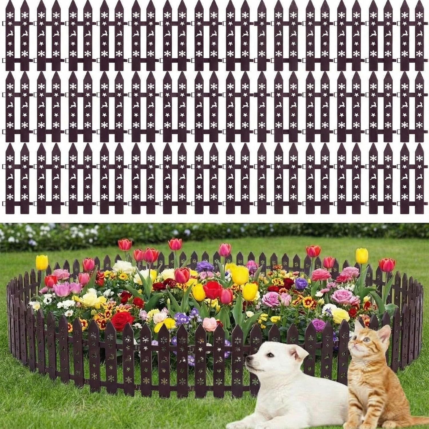 100 Pcs White Garden Fence Edging, 29.5ft Total Plastic Picket Fence Border for Flower Beds, 12 Inch Decorative Lawn Edging Landscape Guard for Yard Path Small Animal & Holiday Decor