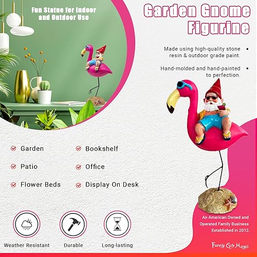 Miniatura 3 de Funny Guy Mugs Estatua de jardín al aire libreinterior - gnomo y flamenco - patio, patio o césped