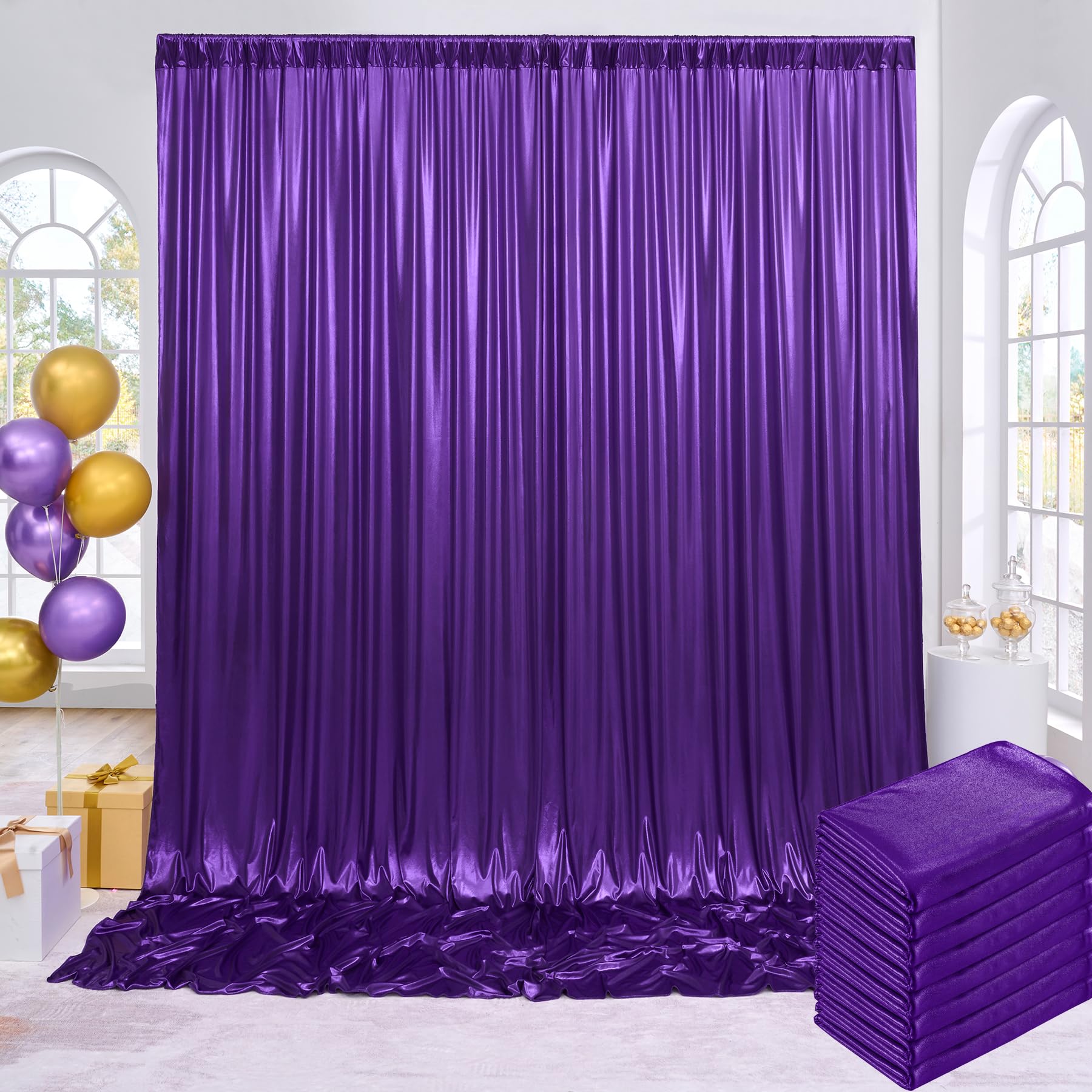 40x10ft Wrinkle Free Purple Sequin Backdrop Curtain for Wedding Parties