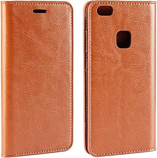 Copmob Huawei P10 Lite Cover,Premium Flip Portafoglio Custodia in Pelle,[Funzione di Staffa] [3 Slot per schede] [Drop Resistance],Scratchproof Leather Case per Huawei P10 Lite - Marrone Chiaro