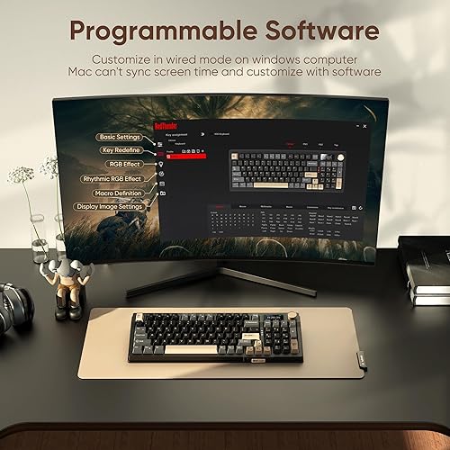 Miniatura 8 de RedThunder Teclado mecánico inalámbrico K95, pantalla y perilla TFT, Tri-Mode BT5.02.4GHzUSB-C intercambiable en caliente personalizado,