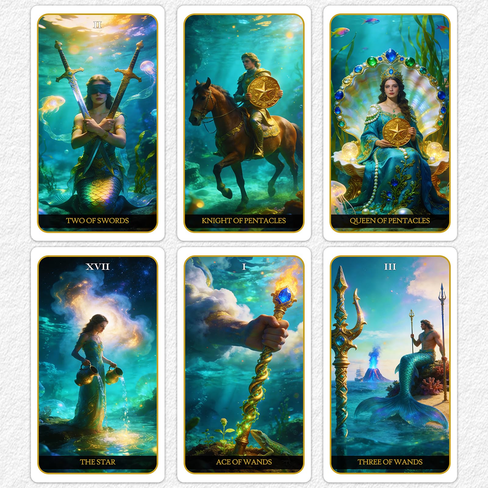 Pacify Mazzo di tarocchi a sirena, mazzo di tarocchi ispirato all'oceano, 78 carte con guida, tarocchi per principianti e divinazione intuitiva