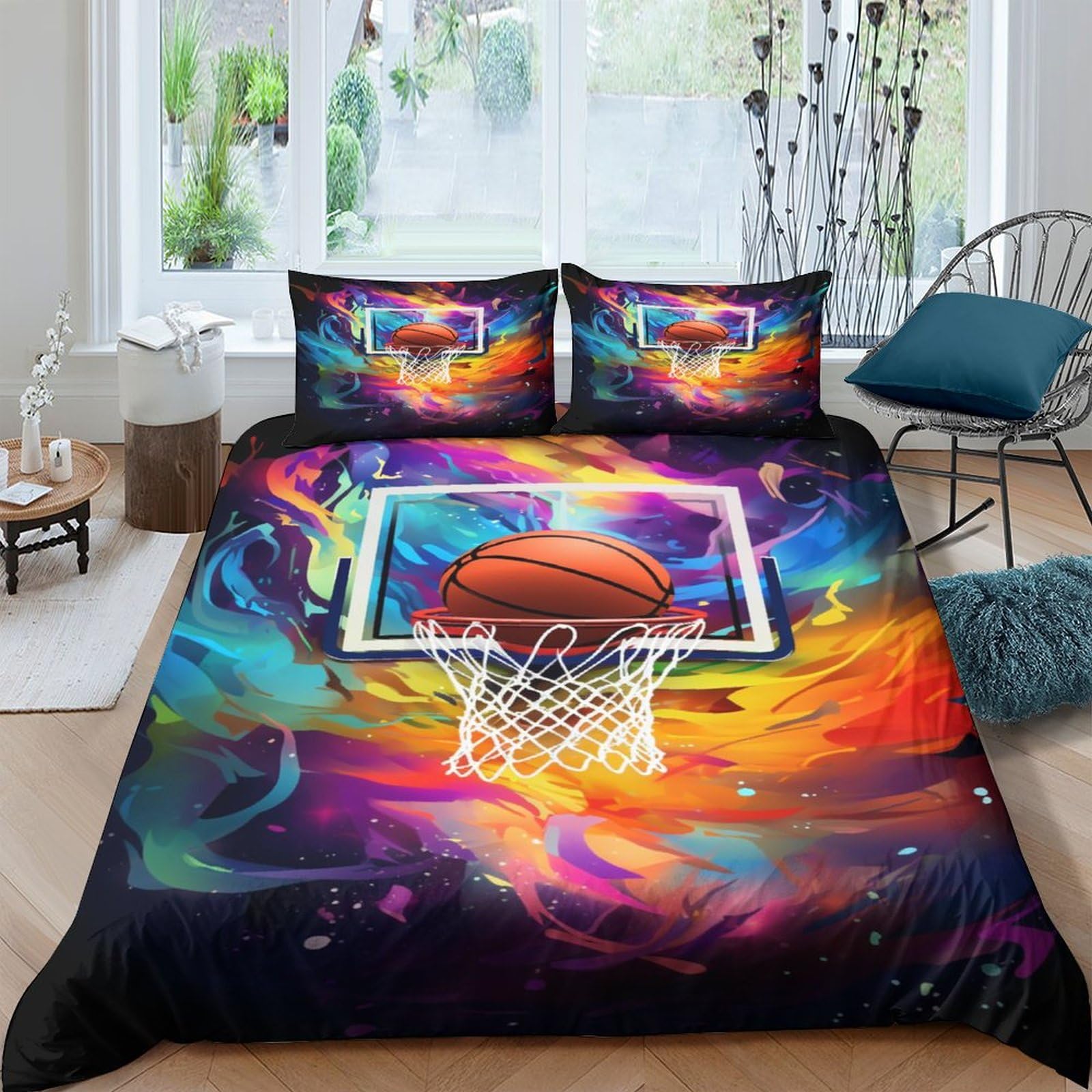 Housse de couette basketball de lit king size parure microfibre hypoallergénique chic