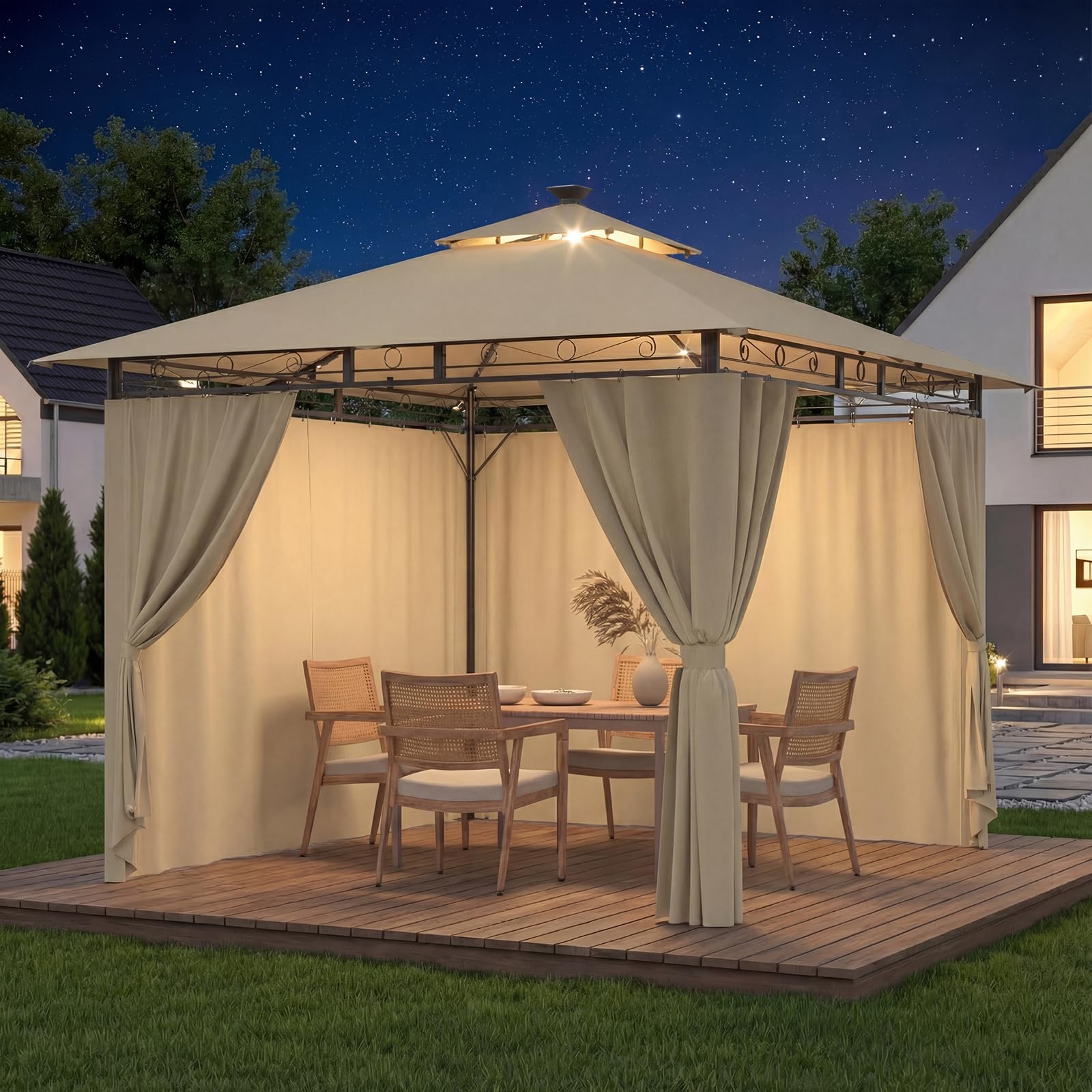 Devoko Garden Pavillon 3x3 Wasserdicht Stabil Winterfest Deluxe Gazebo, UV-Schutz 50+ Doppellagiges Grilpavillons mit seitenwänden für 4-8 Personen, Partyzelt für Freizeit, Partys