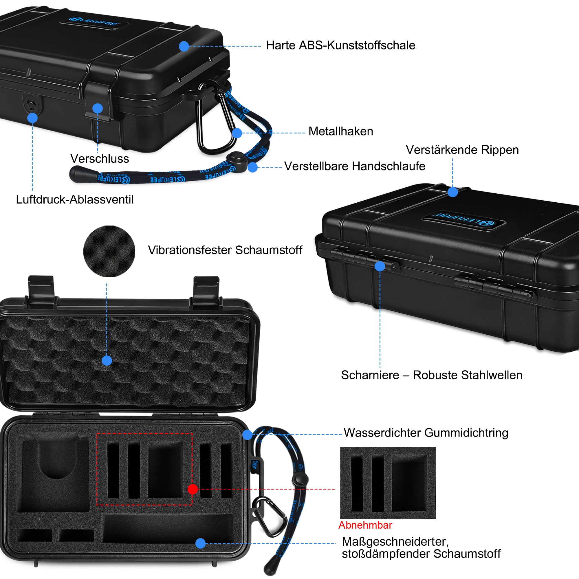 LEKUFEE Reise-wasserdichte Hartschale für GoPro MAX 2, Action-Kamera, Akku, Dual-Ladegerät und Zubehör(Nur Tasche)