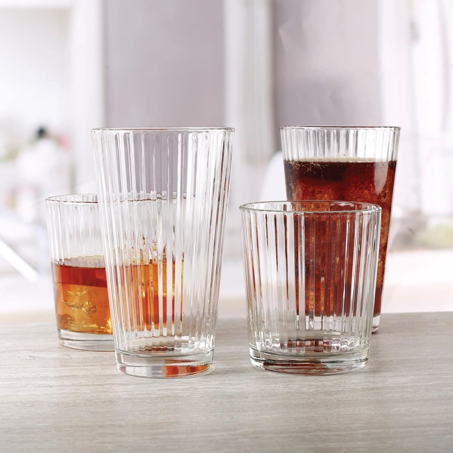 Circleware Hill Street Drinking Glasses, 16 piece Set, Ice Tea Cups, Home & Kitchen Entertainment Glassware for Water, Milk, Beer, Whiskey Bar Decor, 15.75oz and 12.5oz, Clear