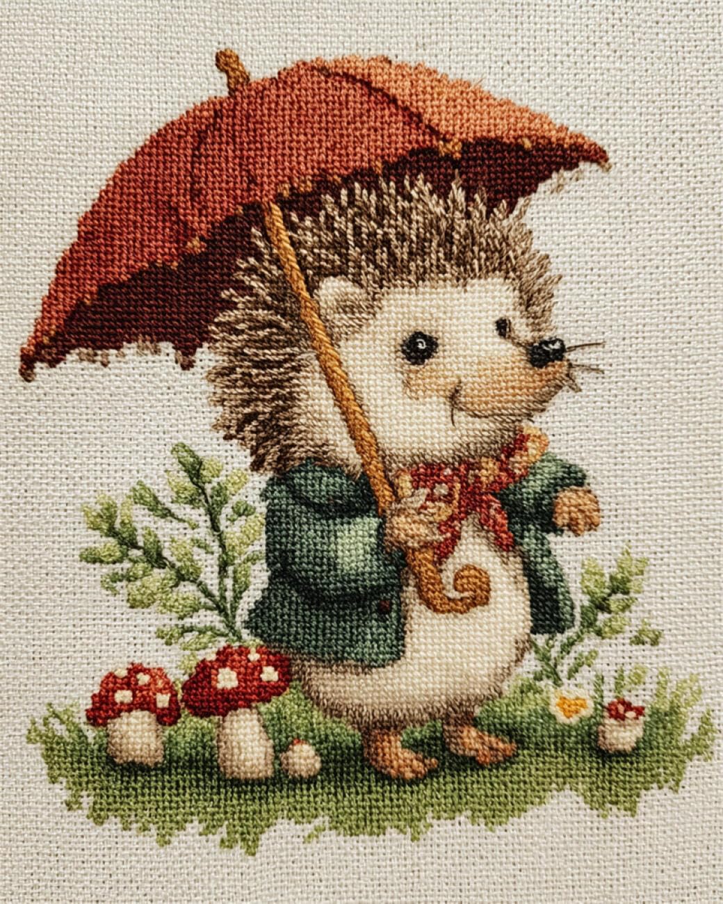 AMBATTERY Animal Tapestry Kit Hedgehog with an Umbrella Latch Hook Rug Kit Large Pre-Printed Pattern Canvas Rugs Embroidery Crafts for Adults Handicrafts DIY Carpet 33x45in