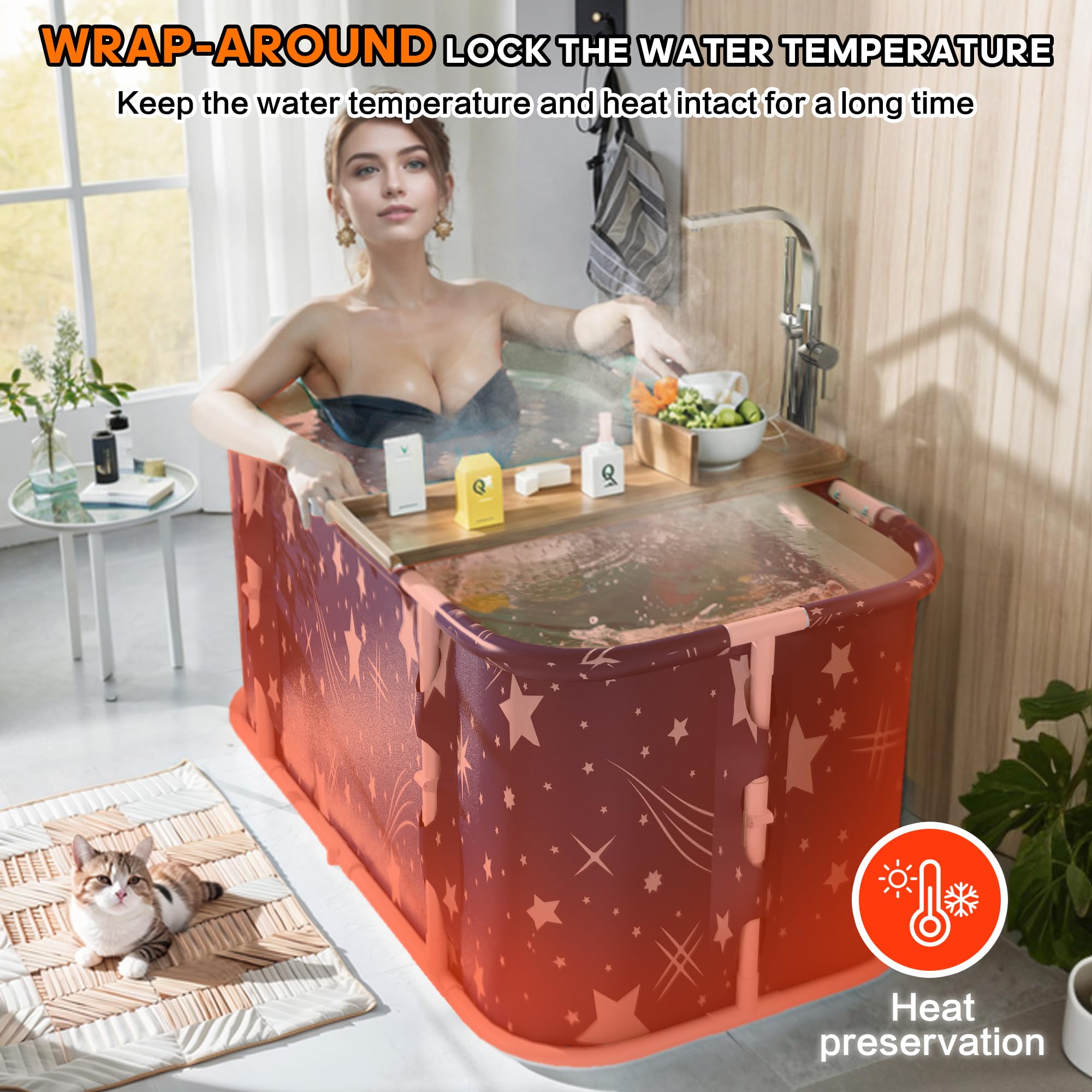 Vasca da bagno pieghevole portatile, vasca per ammollo per doccia calda e bagno di ghiaccio, vasca da bagno sauna indipendente per adulti, 110L x 60L x 52A cm, blu scuro