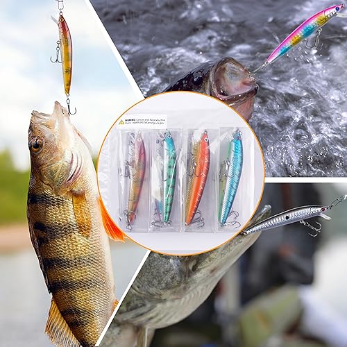 Miniatura 7 de Kit de señuelos de pesca de Jerkbait de suspensión, 8 señuelos de minnow cebo de jerk bait de pesca con gancho agudo, Jerkbait flotante artificial
