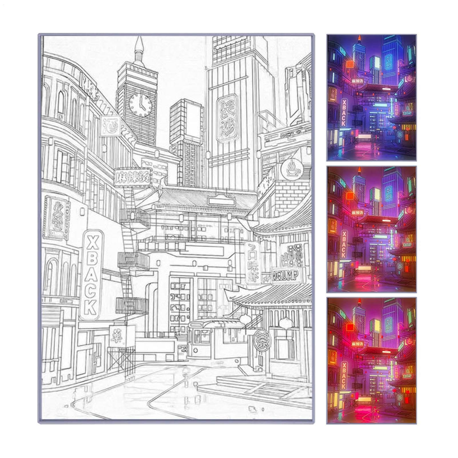 Ciudad de pintura LED - Arte de pared LED, decoración de atenuación | Vista nocturna de la ciudad con energía USB Imagen de pared con interruptor manual para la sala de estar Estudio de la sala Entrad