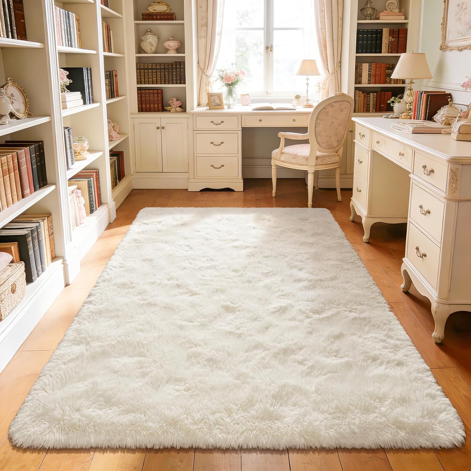 Przemy Ivory Area Rug for Bedroom, 4x6 Feet Fluffy Shaggy Living Room Rugs, Super Soft Fuzzy Carpet Rug for Boys Kids Room Dorm Nursery Indoor Home Decor
