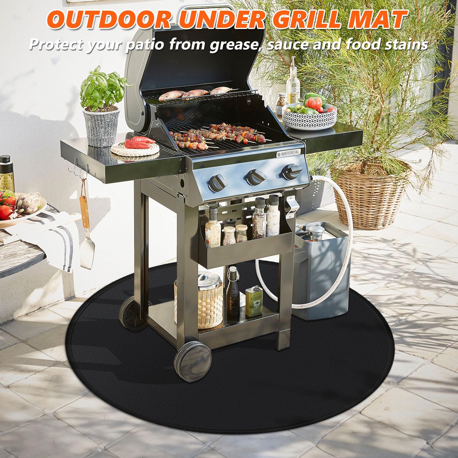 Tapis de brasero de 150 cm pour poêle solo, double face, ignifuge, tapis de protection pour terrasse, barbecue rond, facile à nettoyer, réutilisable