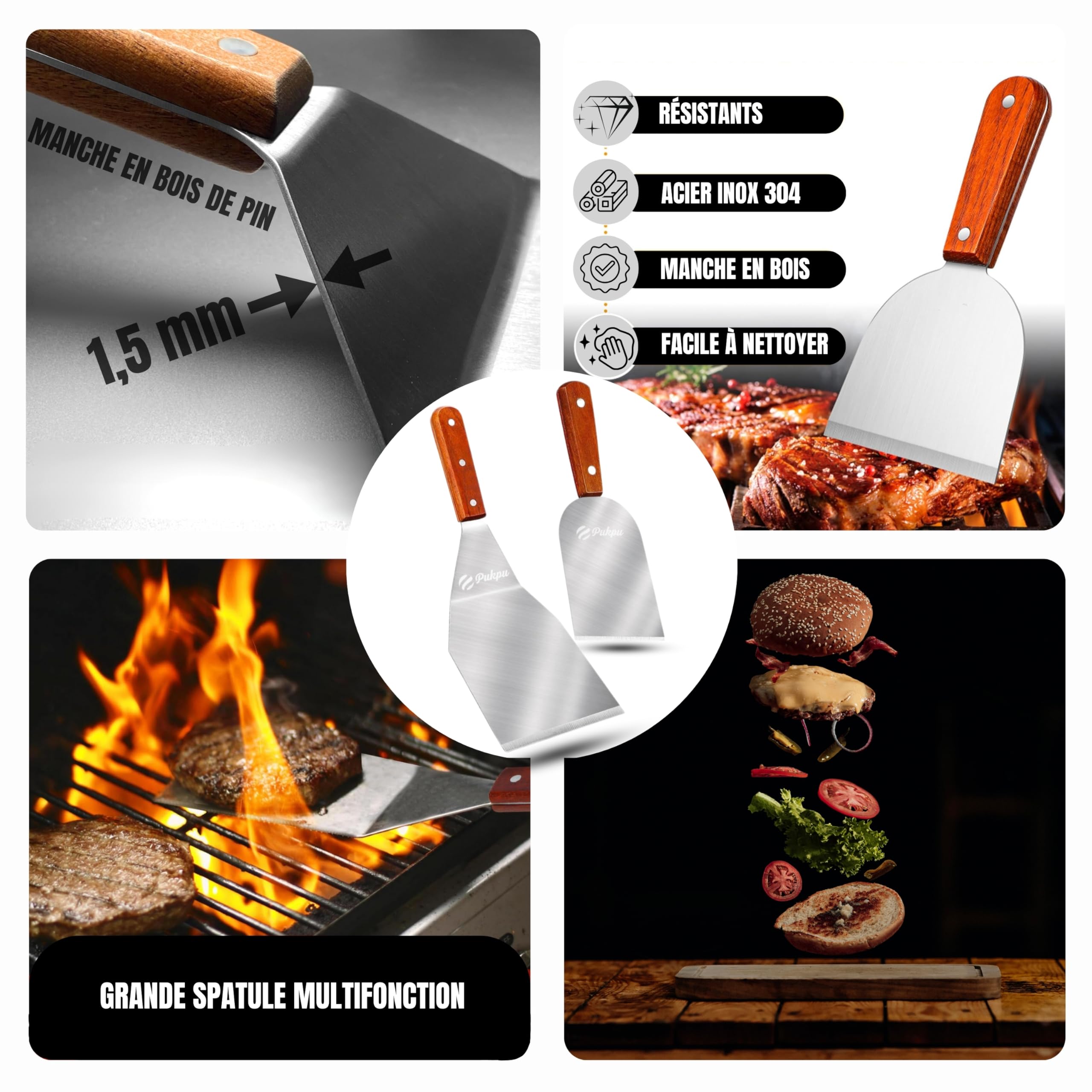 PUKPU Smash Burger Set – 6-delig BBQ & grillgereedschap met burgerpers, burger smasher, 2 smeltklokken, grillspatel & spies – Cadeau voor mannen & grillfans (Zwart, 6 PUKPU Smash Burger Set – 6-delig BBQ & grillgereedschap met burgerpers, burger smasher, 2 smeltklokken, grillspatel & spies – Cadeau voor mannen & grillfans (Zwart, 6