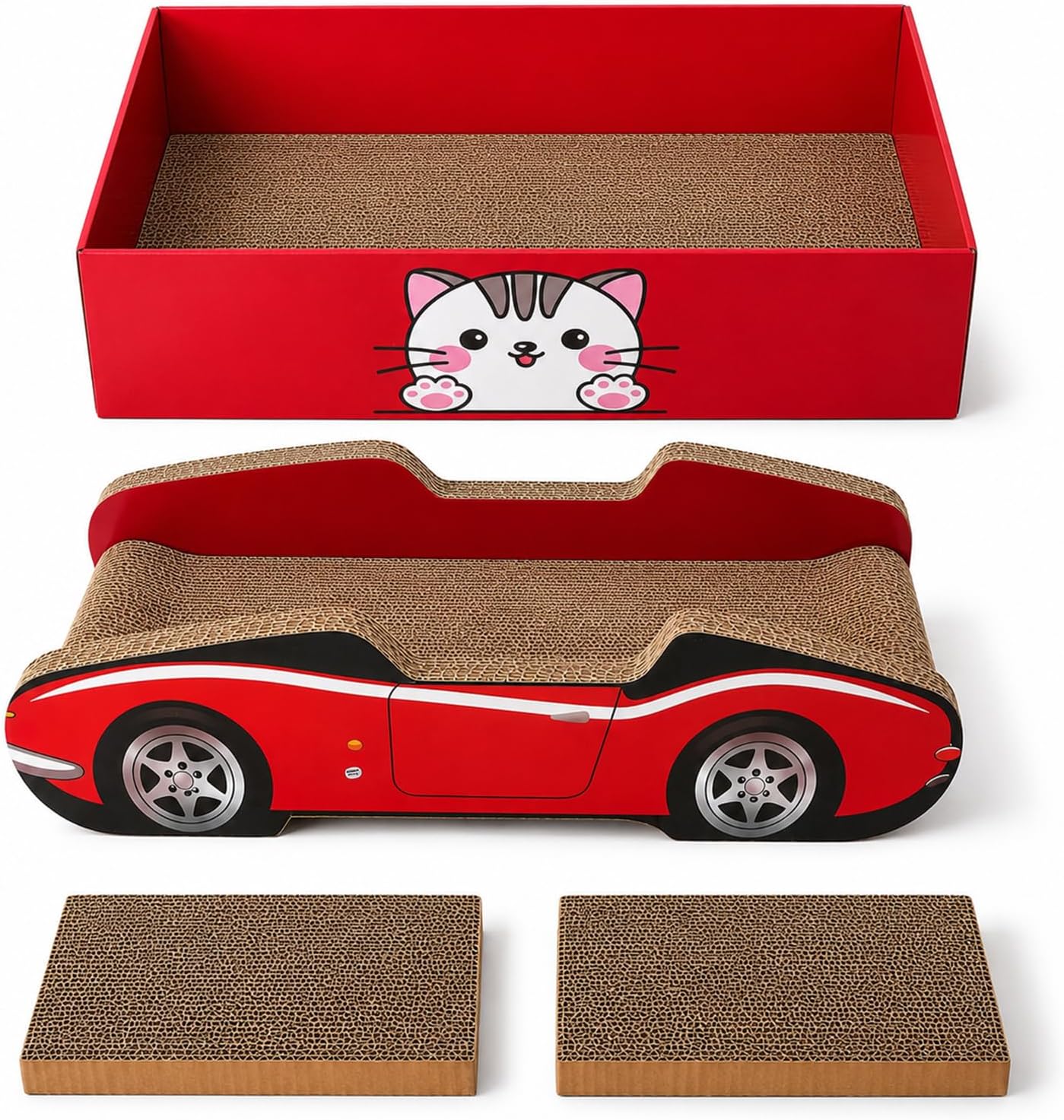 Cat Scratcher Cardboard Bed with Box, 21 Inch 4‑Pack Reversible Cat Scratch Pad for Indoor Cats
