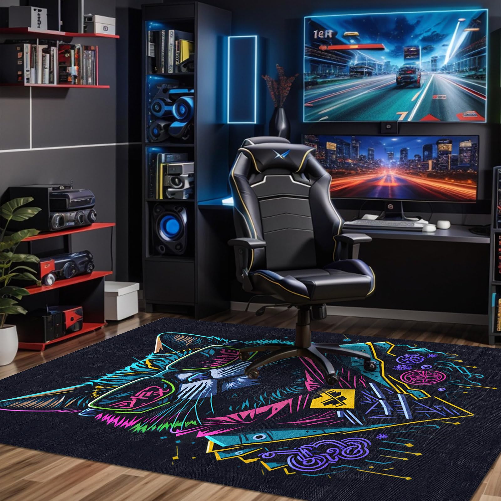 bamyum Blackcat Printed Carpet Chenille Print Machine Made 200 x 300 cm, Machine Washable Carpet Living Room, Gaming Carpet Bedroom, Antibacterial Anti-Slip Underlay Kitchen Carpet