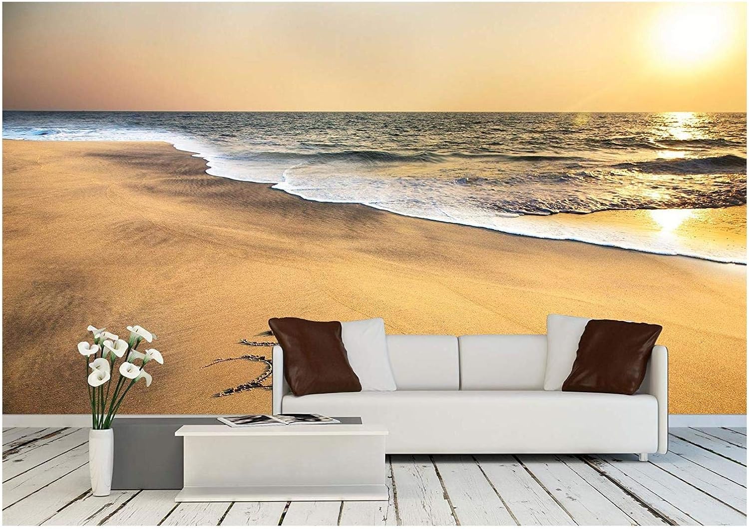 wall26 - Om Symbol on The Sand at The Beach Near The Ocean - Removable Wall Mural | Self-Adhesive Large Wallpaper - 66x96 inches